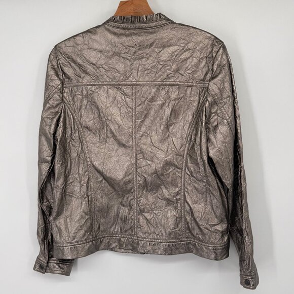 Erin London Womens faux leather metallic Jacket size medium Zip-Up pockets - Picture 15 of 16